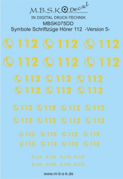 Hörer 112 Symbole/Schriftzüge Version 5 -Gelb- Premium Digitaldruck Decal MBSK075DD
