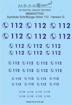 Hörer 112 Symbole/Schriftzüge Version 5 -Blau- Premium Digitaldruck Decal  MBSK077DD