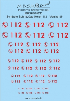 Hörer 112 Symbole/Schriftzüge Version 5 -Rot- Premium Digitaldruck Decal MBSK078DD