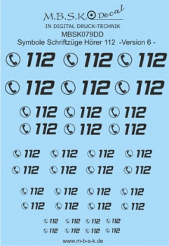 Hörer 112 Symbole/Schriftzüge Version 6 -Schwarz- Premium Digitaldruck Decal  MBSK079DD