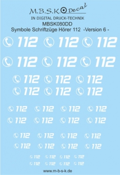 Hörer 112 Symbole/Schriftzüge Version 6 -Weiß- Premium Digitaldruck Decal MBSK080DD