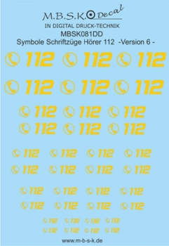 Hörer 112 Symbole/Schriftzüge Version 6 -Hellgelb- Premium Digitaldruck Decal MBSK082DD