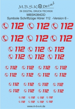 Hörer 112 Symbole/Schriftzüge Version 6 -Rot- Premium Digitaldruck Decal MBSK084DD