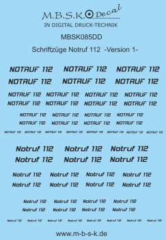 Notruf 112 Schriftzüge Version 1 -Schwarz- Premium Digital Druck Decal MBSK085DD