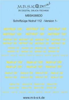 Notruf 112 Schriftzüge Version 1 -Hellgelb- Premium Digitaldruck Decal MBSK088DD