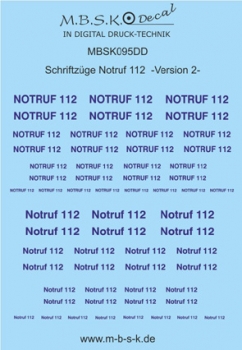 Notruf 112 Schriftzüge Version 2 -Blau- Premium Digitaldruck Decal MBSK095DD