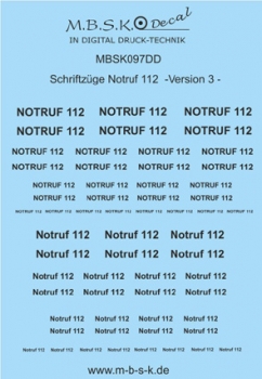 Notruf 112 Schriftzüge Version 3 -Schwarz- Premium Digitaldruck Decal MBSK097DD