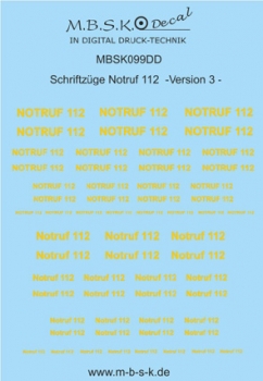 Notruf 112 Schriftzüge Version 3 -Gelb- Premium Digitaldruck Decal MBSK099DD