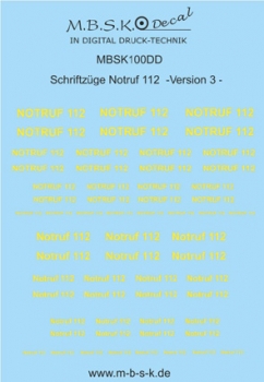 Notruf 112 Schriftzüge Version 3 -Hellgelb- Premium Digitaldruck Decal MBSK100DD