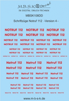 Notruf 112 Schriftzüge Version 4 -Rot- Premium Digitaldruck Decal MBSK108DD