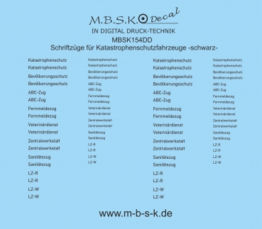 Schriftzüge für Katastrophenschutzfahrzeuge -schwarz- Premium Digitaldruck Decal MBSK154DD