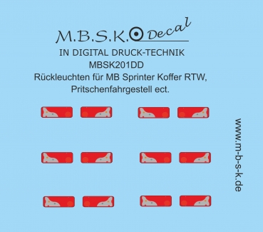 Rückleuchten für MB Sprinter 06 Koffer RTW, Pritsche ect. Premium Digitaldruck Decal MBSK201DD