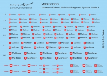 Schriftzüge-Symbole Malteser Hilsdienst -MHD- Größe A Premium Digitaldruck Decal MBSK230DD