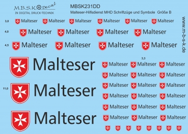 Schriftzüge-Symbole Malteser Hilsdienst -MHD- Größe B Premium Digitaldruck Decal MBSK231DD