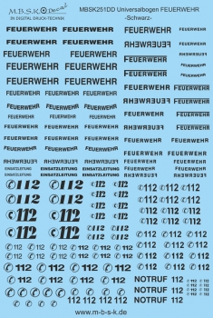 Universalbogen Feuerwehr -Schwarz- Premium Digitaldruck Decal MBSK251DD