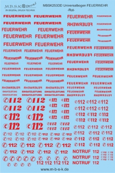 Universalbogen Feuerwehr -Rot- Premium Digitaldruck Decal MBSK253DD