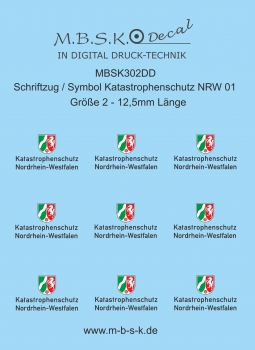 Schriftzug-Symbol Katastrophenschutz NRW 01 -Schrift schwarz- Größe 2, 20mm länge Premium Digitaldruck Decal MBSK302DD