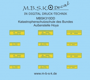 Schriftzüge Katastrophenschutzschule des Bundes -Außenstelle Hoya Premium Digitaldruck Decal MBSK310DD