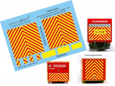 Heckwarnmarkierungen DIN 14502-3 Hellgelb-Rot für Abrollbehälter, Ladebordwände ect. Premium Digital Druck MBSK380DD