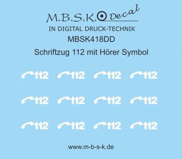 Schriftzug 112 mit Hörer Symbol  -Weiß- MBSK418DD