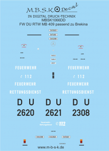 Beschriftung für RTW MB 409 Feuerwehr Duisburg MBSK1066DD