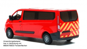 Heckwarnmakierungen DIN 14502-3 Hellgelb-Rot für Ford Transit Custom Basis Busch MBSK801DD