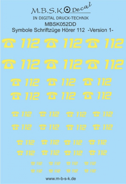 Hörer 112 Symbole/Schriftzüge Version 1 -Hellgelb- Premium Digitaldruck Decal MBSK052DD