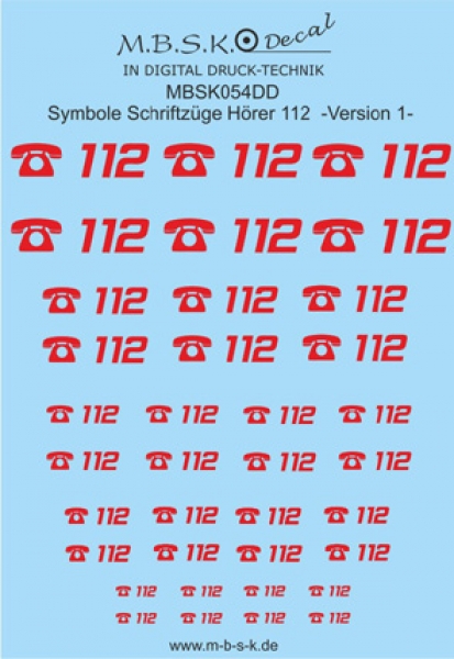 Hörer 112 Symbole/Schriftzüge Version 1 -Rot- Premium Digitaldruck Decal MBSK054DD
