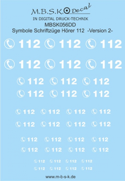 Hörer 112 Symbole/Schriftzüge Version 2 -Weiß- Premium Digitaldruck Decal MBSK056DD