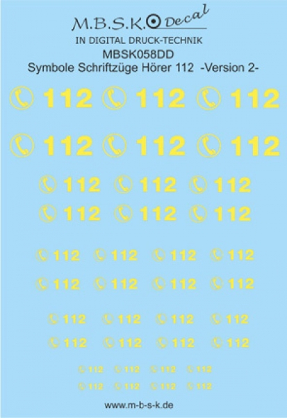 Hörer 112 Symbole/Schriftzüge Version 2 -Hellgelb- Premium Digitaldruck Decal MBSK058DD