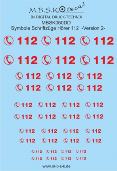 Hörer 112 Symbole/Schriftzüge Version 2 -Rot- Premium Digitaldruck Decal MBSK060DD