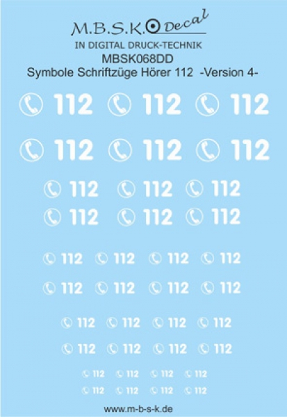 Hörer 112 Symbole/Schriftzüge Version 4 -Weiß- Premium Digitaldruck Decal MBSK068DD