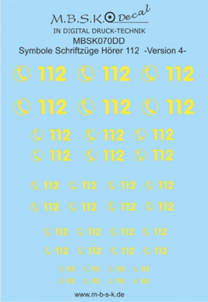 Hörer 112 Symbole/Schriftzüge Version 4 -Hellgelb- Premium Digitaldruck Decal MBSK070DD