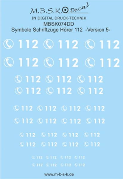 Hörer 112 Symbole/Schriftzüge Version 5 -Weiß- Premium Digitaldruck Decal MBSK074DD