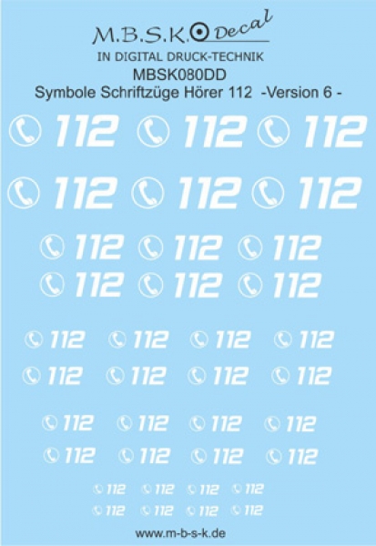 Hörer 112 Symbole/Schriftzüge Version 6 -Weiß- Premium Digitaldruck Decal MBSK080DD