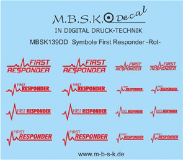 First Responder Schriftzüge -Rot- Premium Digitaldruck Decal MBSK139DD
