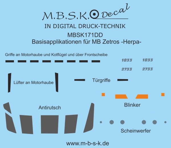 Basisapplikationen für MB Zetros -Herpa- Premium Digitaldruck Decal MBSK171DD
