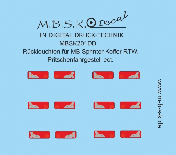 Rückleuchten für MB Sprinter 06 Koffer RTW, Pritsche ect. Premium Digitaldruck Decal MBSK201DD