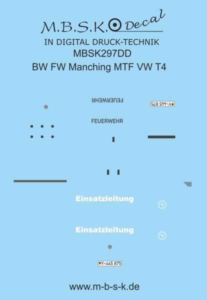 Bundeswehr Feuerwehr Manching MTF VW T4 -Basis AWM- Premium Digitaldruck Decal MBSK297DD
