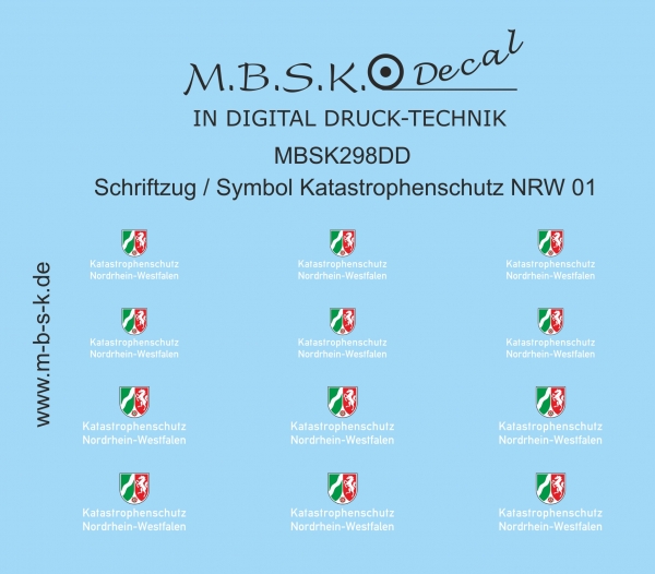 Schriftzug-Symbol Katastrophenschutz NRW 01 -Schrift Weiß- Premium Digitaldruck Decal MBSK298DD