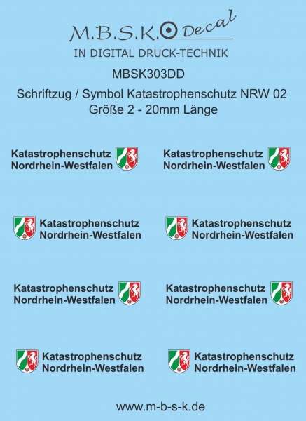 Schriftzug-Symbol Katastrophenschutz NRW 02 -Schrift schwarz- Größe 2, 20mm Länge Premium Digitaldruck Decal MBSK303DD
