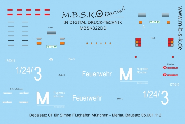 Decalssatz 02 Simba Flughafen München Merlau Bausatz 22.000.119 Premium Digitaldruck Decal MBSK322DD