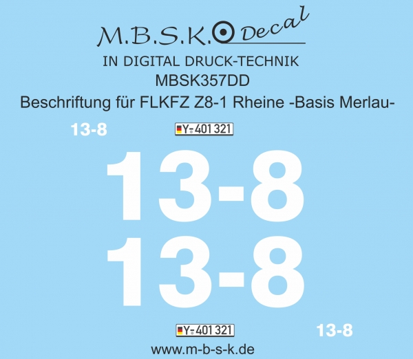 Beschriftung für FLKFZ Z8-1 Rheine -Basis Merlau- Premium Digitaldruck Decal MBSK357DD
