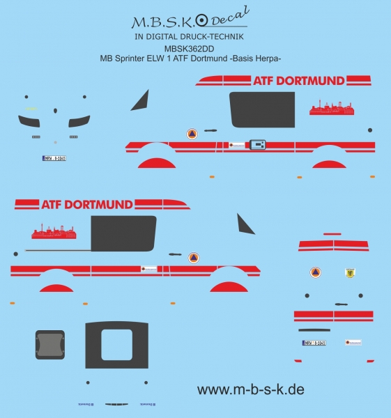 Beschriftung für ELW 1 MB Sprinter Katastrophemschutz ATF Dortmund Premium Digitaldruck Decal MBSK362DD