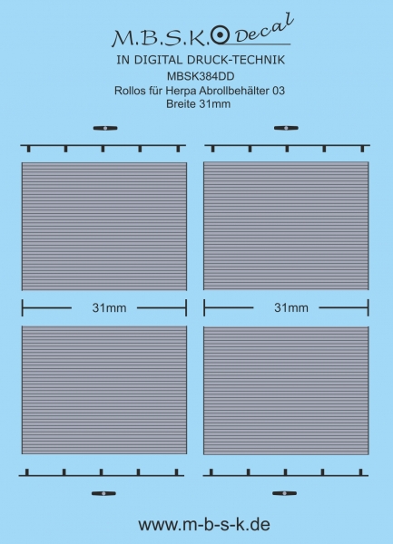 Rollos Für Herpa Abrollbehälter 03 Breite 31mm Digitaldruck Decal MBSK384DD
