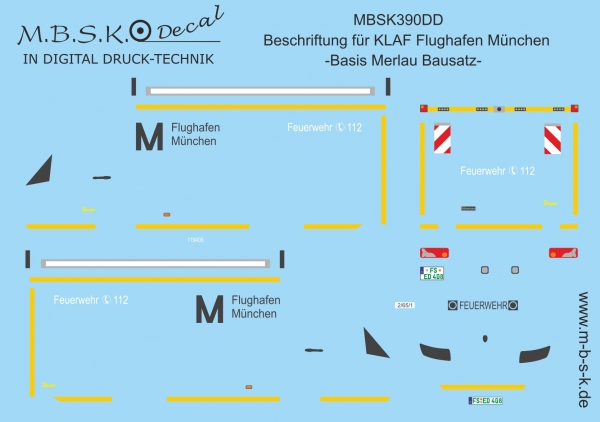 Beschriftung für KLAF Flughafen München -Basis Merlau Bausatz- Premium Digitaldruck Decal MBSK390DD