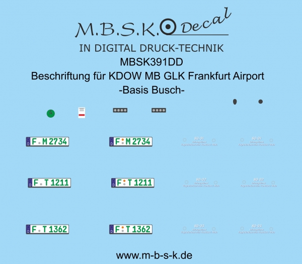 Beschriftung für KDOW MB GLK Frankfurt Airport -Basis Busch- Premium Digitaldruck Decal MBSK391DD