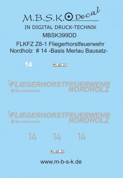 Beschriftung für FLKFZ Z8-1 Nordholz 14 -Basis Merlau- Premium Digitaldruck Decal MBSK399DD