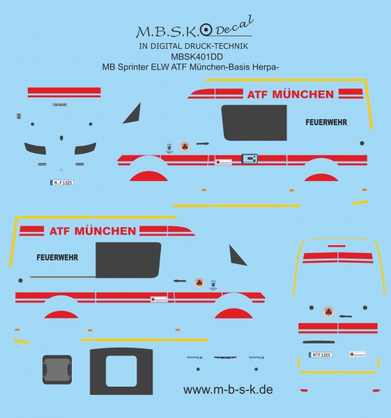 Beschriftung für ELW 1 MB Sprinter Katastrophemschutz ATF München Premium Digitaldruck Decal MBSK401DD